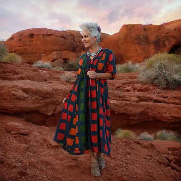 Dolma Skye Dress Geometric Block Printed Petrol Size M Medium Boho Relaxed Fit - Picture 12 of 15